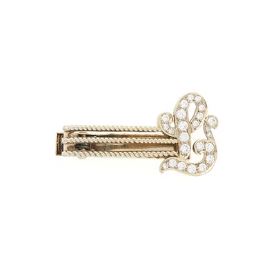 Lot 1090 - White Gold and Diamond 'L' Tie Bar