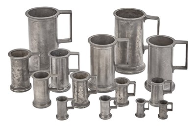 Lot 208 - Group of Fourteen Cylindrical Pewter Measures...