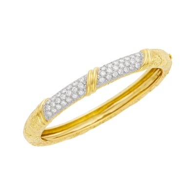 Lot 56 - Van Cleef & Arpels Gold, Platinum and Diamond Bangle Bracelet, France
