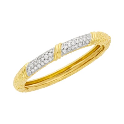 Lot 55 - Van Cleef & Arpels Gold, Platinum and Diamond Bangle Bracelet, France