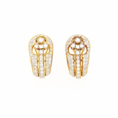 Lot 2004 - Pair of Two-Color Gold and Diamond Earclips