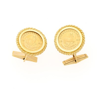 Lot 2055 - Pair of Gold and Coin Cufflinks