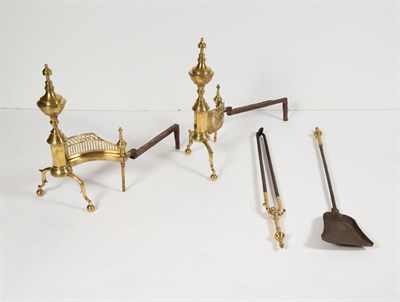 Lot 232 - Pair of Brass and Iron Gated Urn Top Andirons...