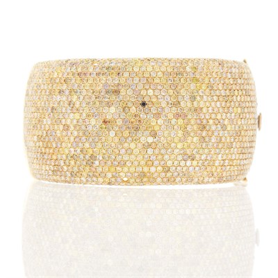 Lot 2257 - Wide Gold and Colored Diamond Cuff Bracelet