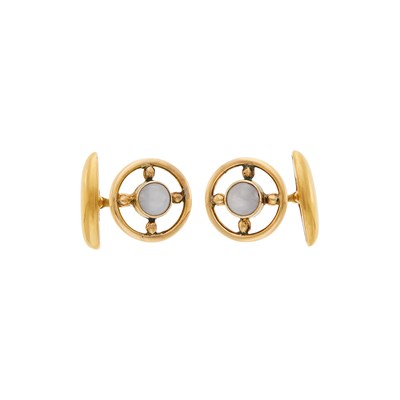 Lot 1133 - Pair of Russian Gold and Moonstone Cufflinks...