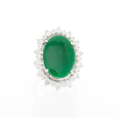 Lot 2168 - White Gold, Jade and Diamond Ring