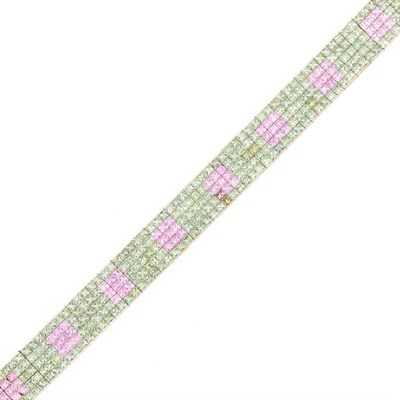 Lot 2188 - Salavetti White Gold, Pink and Green Sapphire Bracelet