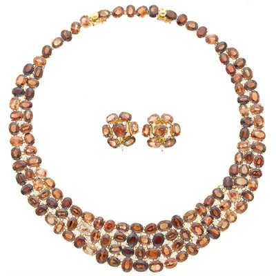 Lot 2243 - Gold, Multicolored Stone and Diamond Necklace and Pair of Earclips