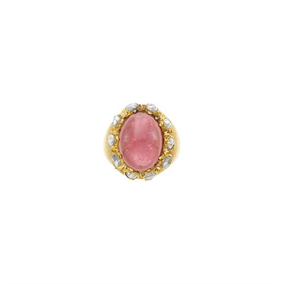 Lot 72 - Buccellati Gold, Cabochon Pink Tourmaline and Diamond Ring
