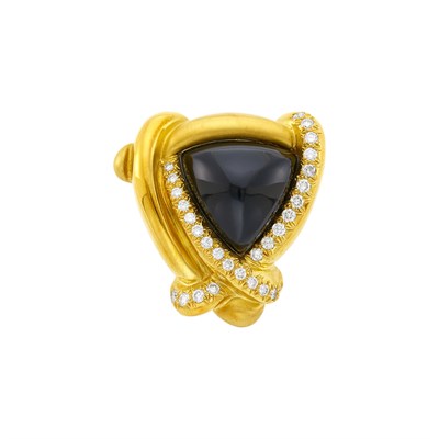 Lot 1201 - Marlene Stowe Gold, Black Onyx and Diamond Pendant-Brooch