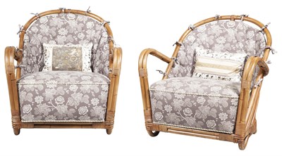 Lot 346 - Pair of Upholstered Bamboo Armchairs Each with...