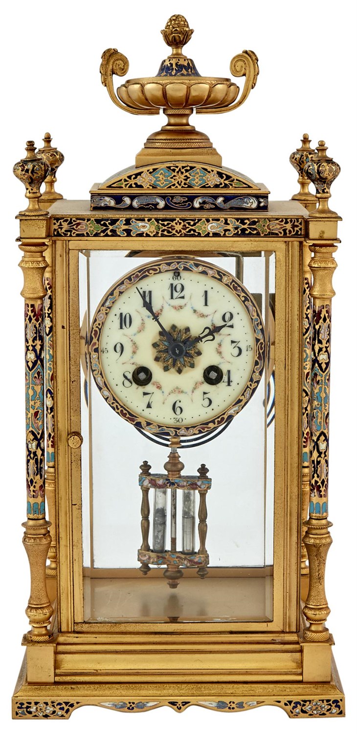 Lot 162 - Gilt-Bronze and Enameled Mantel Clock