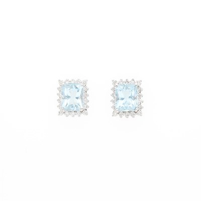 Lot 2171 - Pair of White Gold, Aquamarine and Diamond Earrings