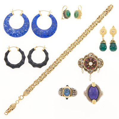 Lot 2296 - Group of Gold, Silver and Hardstone Jewelry and Fragments