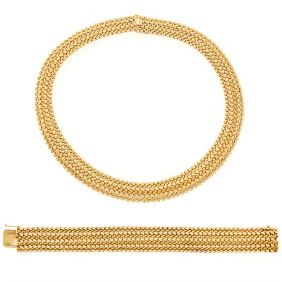 Lot 2053 - Gold Mesh Necklace and Bracelet