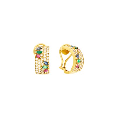Lot 2265 - Pair of Gold, Diamond and Gem-Set Earclips