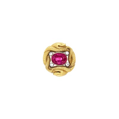 Lot 76 - Antique Russian Gold, Silver, Ruby and Diamond Serpent Pin