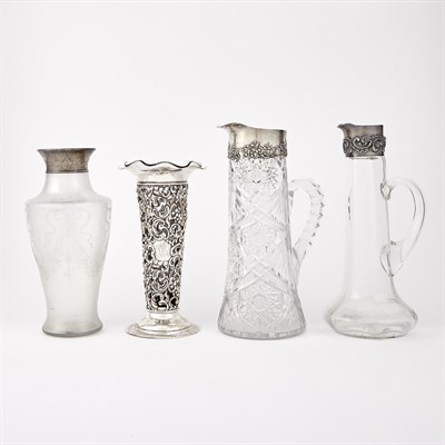 Lot 1151 - Four Sterling Silver and Glass Table Articles...