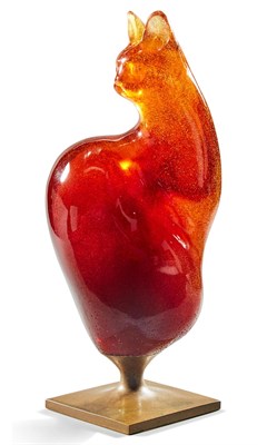 Lot 448 - Claude Lhoste for Daum Amber Pâte de Verre...