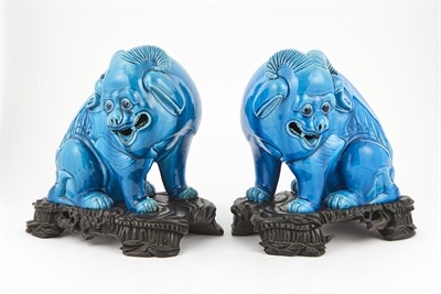 Lot 311 - A Pair of Chinese Turquoise Glazed Porcelain Horned Sheep Figures