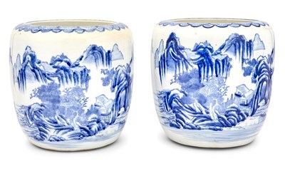 Lot 138 - A Pair of Japanese Blue and White Hibachi
