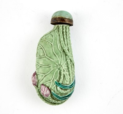 Lot 6 - A Chinese Porcelain Lotus Leaf-Form Snuff Bottle