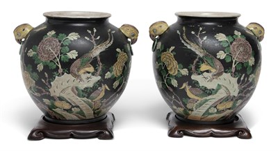 Lot 228 - A Pair of Chinese Famille Noir Porcelain Jars