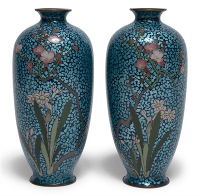 Lot 375 - A Pair of Japanese Cloisonne Enamel Vases