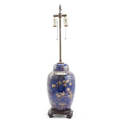 Lot 87 - A Chinese Gilt Decorated Blue Porcelain Jar and Cover