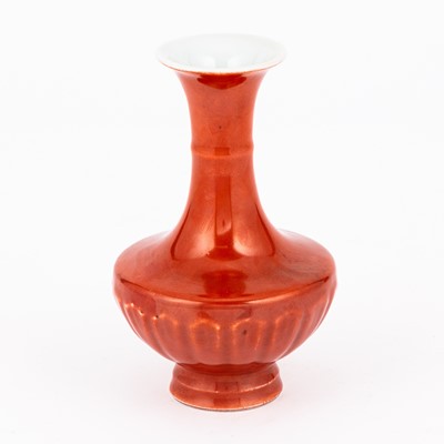 Lot 118 - A Chinese Coral Red Glazed Porcelain Vase