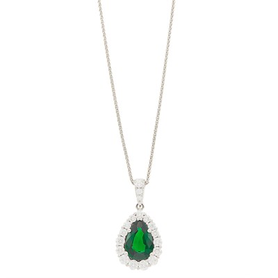 Lot 2197 - White Gold, Chrome Tourmaline and Diamond Pendant with Chain Necklace