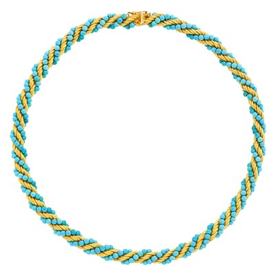 Lot 15 - Tiffany & Co. Gold and Turquoise Bead Necklace