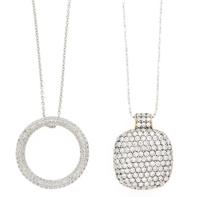 Lot 80 - White Gold and Diamond Pendant with Chain Necklace and Silver and Simulated Diamond Pendant with White Gold Chain Necklace