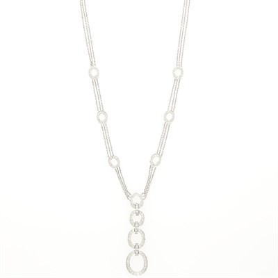 Lot 87 - Triple Strand White Gold and Diamond Pendant-Necklace