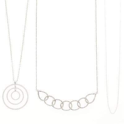 Lot 91 - Two White Gold and Diamond Pendant-Necklaces and Chain Necklace