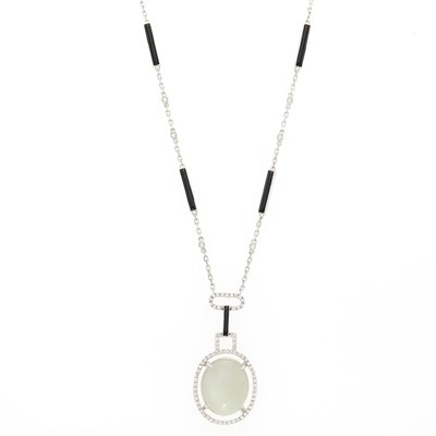 Lot 62 - White Gold, Moonstone, Black Onyx and Diamond Pendant-Necklace