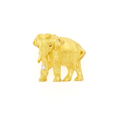 Lot 1028 - Gold and Diamond Elephant Pendant