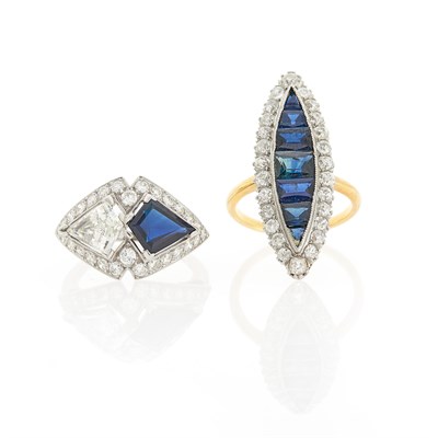 Lot 72 - Two Platinum, Gold, Sapphire and Diamond Rings