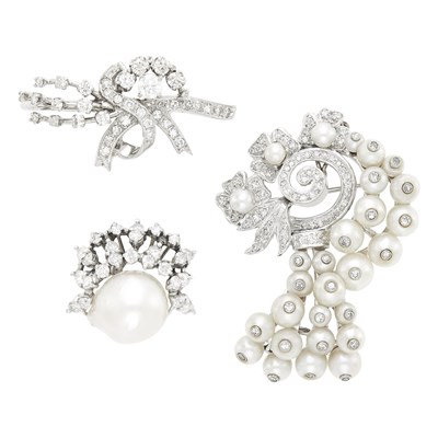Lot 89 - Group of White Gold, Cultured Pearl and Diamond Jewelry