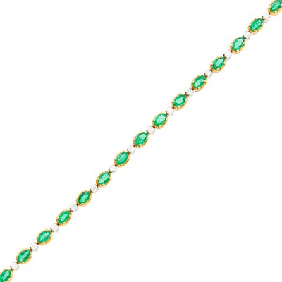 Lot 1198 - Two-Color Gold, Emerald and Diamond Bracelet