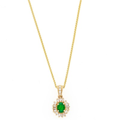 Lot 1132 - Gold, Emerald and Diamond Pendant with Chain Necklace