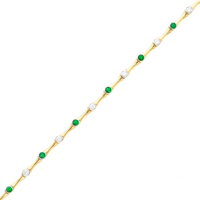 Lot 1191 - Gold, Emerald and Diamond Bracelet