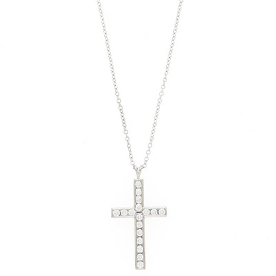Lot 1126 - White Gold and Diamond Cross Pendant with Chain Necklace