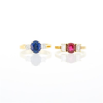 Lot 1200 - Two Gold, Ruby, Sapphire and Diamond Rings