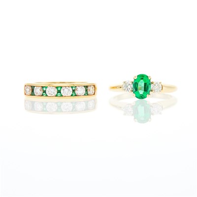 Lot 1177 - Two Gold, Emerald and Diamond Rings