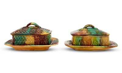 Lot 303 - Two English Majolica Sardine Boxes Each with a...