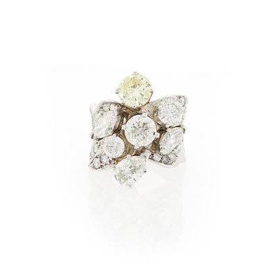 Lot 9 - White Gold, Diamond and Colored Diamond Cluster Ring