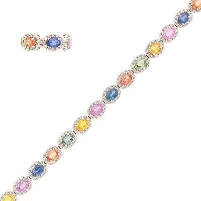 Lot 40 - Silver, Multicolored Sapphire and Diamond Bracelet and Ring