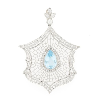 Lot 60 - White Gold, Aquamarine and Diamond Enhancer