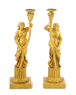 Lot 345 - Pair of German Neoclassical Giltwood and Gesso Candlesticks